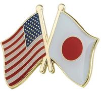 United States USA & Japan Friendship National Flag Enamel Metal Pin Badge Diplomat Lapel - 2.4cm x 1.9cm - Hard Enamel Crossed Flags Lapel Pin - American Japanese