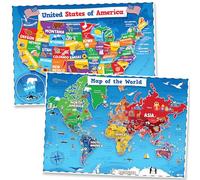 United States & World Map Poster for Kids - 2 Pc - 24 x 16 Inch Waterproof USA & Map of the World Poster - Kids US Maps for Wall Posters for Learning, Classroom, Education, Back to School Resources