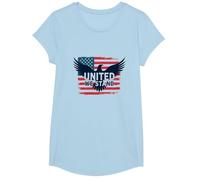United We Stand American Flag Eagle Patriotic Emblem T-Shirt, Girls, Baby Blue, Medium