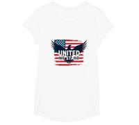 United We Stand American Flag Eagle Patriotic Emblem T-Shirt, Girls, White, Small