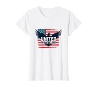 United We Stand American Flag Eagle Patriotic Emblem T-Shirt, Women, White, XS