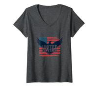 United We Stand American Flag Eagle Patriotic Emblem V-Neck T-Shirt, Women, Dark Heather Grey, L