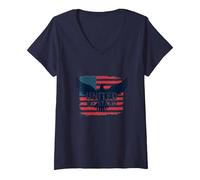 United We Stand American Flag Eagle Patriotic Emblem V-Neck T-Shirt, Women, Navy, XL