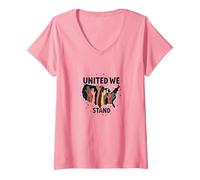 United We Stand: Diverse America Unity V-Neck T-Shirt, Women, Pink, XXL