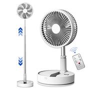 UNITEDTIME Portable Fan Foldable Rechargeable [Remote Control ]Battery Operated Foldaway Standing Pedestal Oscillating Fans, Timer for Camping Travel, Bedroom,Collapsible(White)