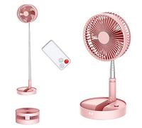 UNITEDTIME Desk and table fan, Air Circulator Fan Portable Travel Fans Battery Operated or USB Powered,Adjustable Height Foldaway with remote Control Timer, 4 Speed Settings (Pink)