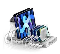 Unitek Charging Station for Multiple Devices 60W 10 Port USB Multi iPad Charging Station, Fast Charging Dock Cell Phone Organizer for iPhone, iPad, Android, Tablets - Silver