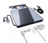 Unitek External CD DVD Drive, USB3.0/USB C 6-in-1 CD ROM Burner Reader | Portable CD DVD Player with Card Reader USB Hub Supports Windows11/10/8.1/8/7/vista/2003/XP/2000/,Linux,Mac 10 OS