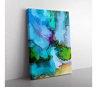 Uniting Inks In Abstract Modern Canvas Wall Art Print Ready to Hang, Framed Picture for Living Room Bedroom Home Office Décor, 60x40 cm (24x16 Inch)