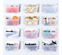 Unittype 12 Pcs Storage Bin Plastic Slatwall Bins for Slatwall Organizer Containers Garage Accessories(Transparent)
