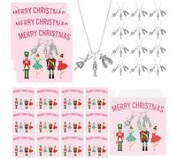 Unittype 24 Pack Ballet Nutcracker Necklace Set, Adjustable Alloy Charm Necklaces with Gift Cards & OPP Bags, Christmas Jewelry Party Favors Bulk Gifts for Women Dance Lovers