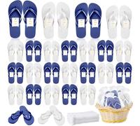 Unittype 24 Pairs Flip Flops Bulk for Wedding Guest Slippers Wedding Flip Flops with Cards Bags for Pool Beach Party, White,navy Blue, One Size