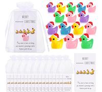 Unittype 24 Sets Valentine Inspirational Gift Set You're Ducking Cheer up Cards Thank You Mini Resin Ducks with Organza Bags Bulk Pocket Favors (Bright Color, Xmas Hat) (Unittype-Yellow Resin-04)