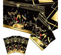 Unittype 3 Pcs 1920's Party Decorations Black and Gold Tablecloths Roaring 20s Tablecloths Sweet 16 Party Decorations Speakeasy Gangster Decor Twenties Jazz Vintage Art, 54 x 108 Inch