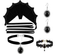 Unittype 4 Pcs Halloween Vampire Collar Gothic Victorian Stand up Choker Necklace Bracelet Earrings for Women Cosplay(Black,Velvet)