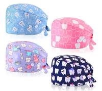 Unittype 4 Pcs Nurse Caps for Women Nursing Working Caps with Button and Sweatband Adjustable Elastic Scrub Hats for Dentist, Light Color, One size