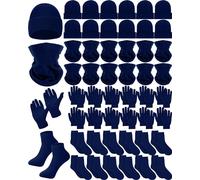 Unittype 48 Pcs Winter Thermal Unisex Bulk Homeless Supplies Cozy Beanies Neck Warmers Warm Socks Winter Gloves for Men Women, Navy Blue, as shown in the picture