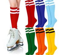 Unittype 6 Pair Rainbow Knee High Socks Women Roller Skate Socks Colorful Striped Ice Skating Soccer Sport Tube Stockings, Colorful, One Size