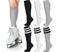 Unittype 6 Pair Rainbow Knee High Socks Women Roller Skate Socks Colorful Striped Ice Skating Soccer Sport Tube Stockings, Classic Color, One size
