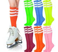 Unittype 6 Pair Rainbow Knee High Socks Women Roller Skate Socks Colorful Striped Ice Skating Soccer Sport Tube Stockings, Vibrant Colors, One size