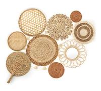 Unittype Set of 9 Wall Basket Decor Boho Hanging Rattan Wall Decor Flat Round Wicker Mirror Woven Macrame Tassels Tapestry Bamboo Basket Handmade Serving Tray Art for Room Bedroom Living Room