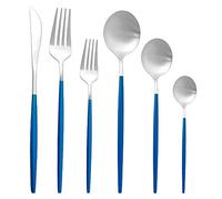 Uniturcky 18/10 Blue Hand Silver Spoon Silverware Set 304 Stainless Steel Flatware Cutlery Set 36-Piece Adaline Royal Modern Satin Finish Wedding Gift