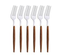 Uniturcky 6-Piece Dinner Forks Set, Stainless Steel Forks With Round Wooden Effect Handle, Forks Silverware Set for Home Kitchen Restaurant Hotel, 8.27inches, Mirror Finish & Dishwasher Safe