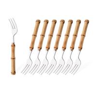 Uniturcky 8-Piece Natural Bamboo Small Dessert Forks, 6.3 Inches Stainless Steel with Bamboo Handle, Cake Forks