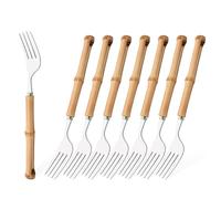 Uniturcky Dinner Fork Set, 8-Piece Natural Bamboo Forks, 18/8 Stainless Steel with Bamboo Handle, Silver Mirror Finish, Unique Design, 8.27 Inch