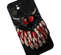 Unitvbba Handmade Demon Eye 3D Monster Phone Case - Horror Gothic Design with Teeth & Horns - Halloween & Cosplay Gift (Red Eyes + Blood Stained Fangs, iPhone 15)