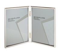 Maturi Silver Plated Double Photo Frame - Thin Edge Portrait, 3.5 x 5-inch (9 x 13cm)