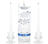 Unity Candles with Glass Holder for Wedding Ceremony - Unity Candles for Wedding, Religious Ceremony Ideas Marriage Decoration Accessories Set for Newly Couple Anniversary Church (Blue)