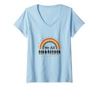 Unity Day We All Belong Rainbow Diversity Inclusion V-Neck T-Shirt, Women, Baby Blue, S