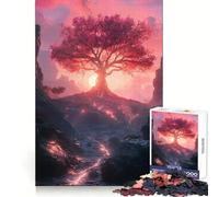 Unity Pink Tree Sunset Landscape 1000 Pieces Jigsaws Adults Puzzles Gifts Cognitive Skill Restful Activity Exact Cut Festive Gift (50x75cm)
