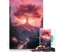 Unity Pink Tree Sunset Landscape Jigsaw Puzzle 1000 Recall Fun Play Advanced Laser Cutting Tech Holiday Indoor Entertainment Toy (50x75cm)