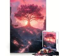 Unity Pink Tree Sunset Landscape Jigsaw Puzzles 1000 Piece for Adults Sharp Mind Easy Enjoyment Firm Fit Festive Present (38x52cm)