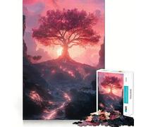 Unity Pink Tree Sunset Landscape Teenagers 1000 Pieces Puzzle Mental Recall Game Tight Lock No Loose Pieces Travel-friendly Brain Game Gift (38x26cm)