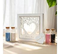 Unity Sand for Wedding Ceremony Set : Dainty Carved Wooden Box Wishing Glass Bottles with Cork Stopper and Wedding Sand Function Sets for Marriage Bridal Party Family Unity Ceremony Decorations