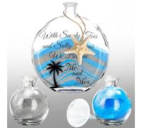 Unity Sand Wedding Ceremony Set, 3 Vases Kit, Mr and Mrs Wedding Decor | Blue Grey Sand Cork Stoppers, Engraved Glass Vases, Engagement Anniversary Bridal Shower, Keepsake Ceremony Centerpiece