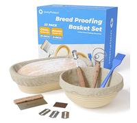 UnityProtect Bread Proofing Basket Set of 2, 10 Inch Oval & 9 Round Sourdough Bread Baskets, Banneton Proofing Basket with Linen Liner, Bread Lame