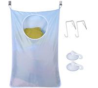 Uniuooi Door-Hanging Laundry Hamper Bag Blue, Foldable & Space Saving Corner Laundry Organiser with 2PCS Stainless Steel Door Hooks 2PCS Suction Hooks