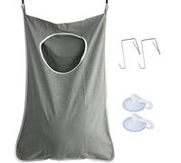 Uniuooi Door-Hanging Laundry Hamper Bag Grey, Foldable & Space Saving Corner Laundry Organiser with 2PCS Stainless Steel Door Hooks 2PCS Suction Hooks
