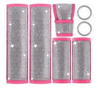 Univeral Crystal Bling Leather Car Seat Belt Shoulder Pads, Glitter Seat Belt Leather Shoulder Pads Key Start Ring, Bling Car Accessories for Women Men