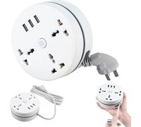 Universal 1.8m/2.8m Retractable Extension Cord Straight Extension Cord with 5 Outlets and 3 USB Ports, Portable Small Desktop Socket for Home, Travel and Office