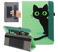 Universal 10 10.1 11 Inch Tablet Case, Viclowlpfe Protective Folio Stand Android Case for 9.6-11 Inch Tablet with Hand Strap and Cards Slots, Black Cat