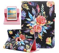 Universal 10 10.1 Inch Android Tablet Case, Dluggs PU Leather 360 Degree Rotating Multi-Angle Viewing Stand Case Cover for 10 10.1 and All 9.5-10.5 Inch Tablet, Black Flower