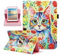 Universal 10 10.1 Inch Android Tablet Case, Dluggs PU Leather 360 Degree Rotating Multi-Angle Viewing Stand Case Cover for 10 10.1 and All 9.5-10.5 Inch Tablet, Cat Flower