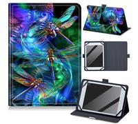 Universal 10.5-11.5 Inch Tablet Case, Compatible with Google Pixel Tablet 11 inch 2023 Release, [with 4 Fixed Rings] Shockproof Adjustable Stand PU Leather Protection Case, Green Dragonfly