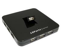 Universal 10 Port USB 2.0 Hub ~ Windows 7, Vista, XP, ME, 2000, Win98SE ~ 9 Horizontal & 1 Foldable Port ~ Sleek Shiny Black ~ Slimline Design ~ Full Speed USB 2.0 (480Mbps) ~ USB CABLE INCLUDED ~ Mains Powered