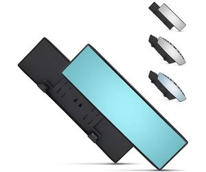 Universal 12 Inch Interior Clip On Panoramic Rearview Mirror - Blue Tint - Wide Angle - For use in Car, SUV, Truck
